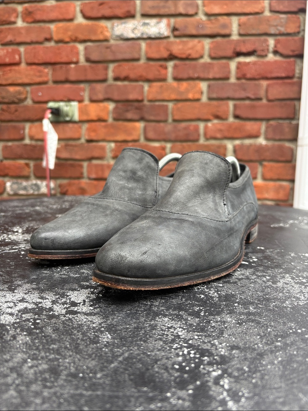 Free People Women's Brady CharcoalGray Leather Slip-On Loafers size 40.5